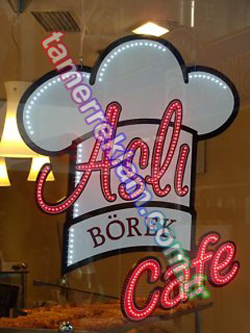 Aslı Börek Cafe Led Tabela Vitrin Camı Üzerine yapılan Çalışma