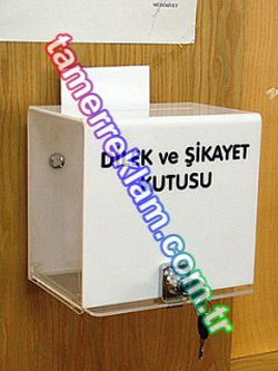 Pleksiglas Dilek ve ikayet Kutusu