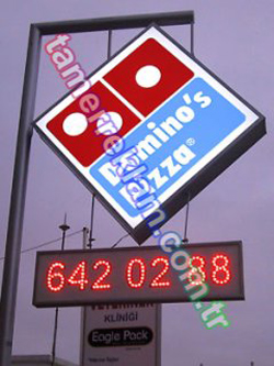 Dominos çift taraflı ışıklı tabela Led telefon numarası Dominos Pizza